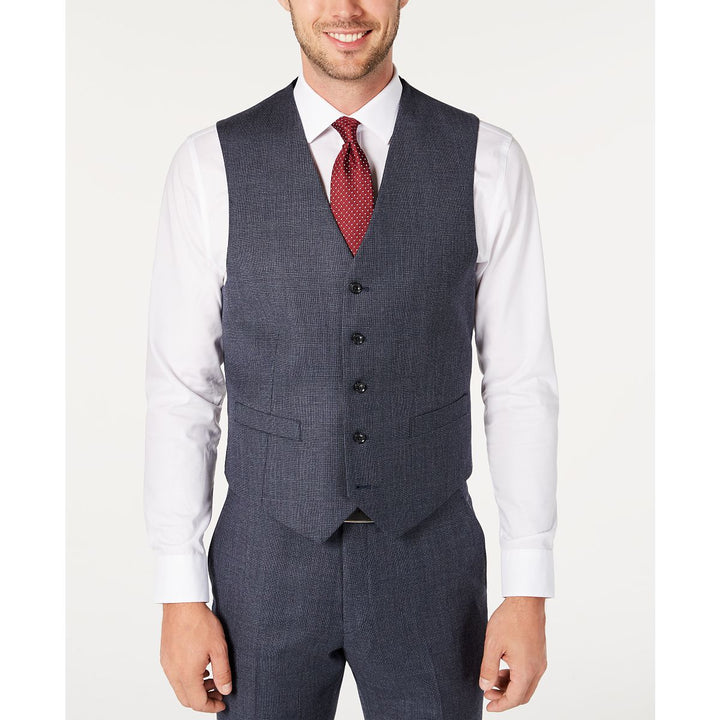 Tommy Hilfiger Mens Modern-fit Thflex Stretch Blue Plaid Suit Separate Vest