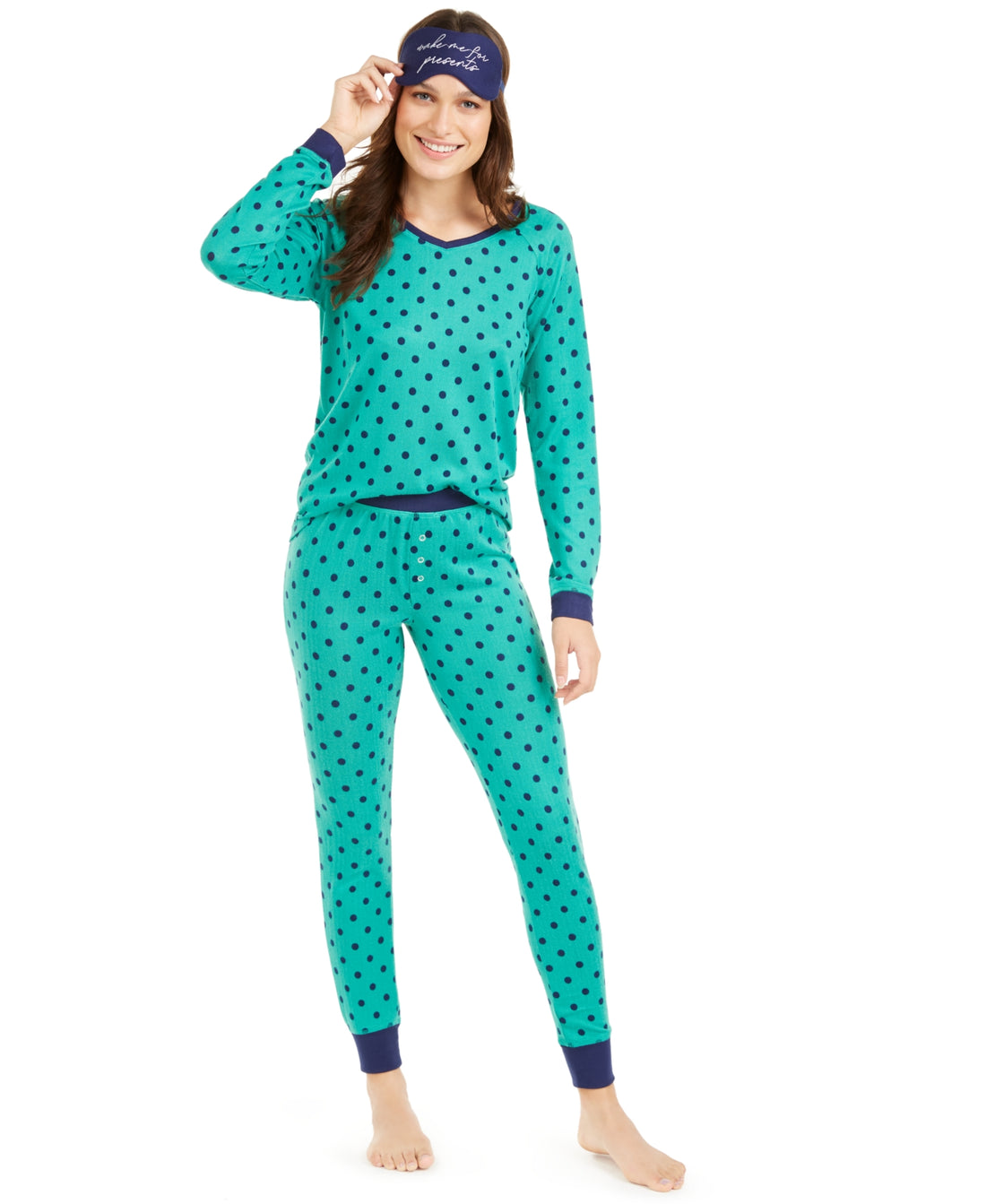 Jenni Womens Knit Pajamas & Sleep Mask 3pc Set