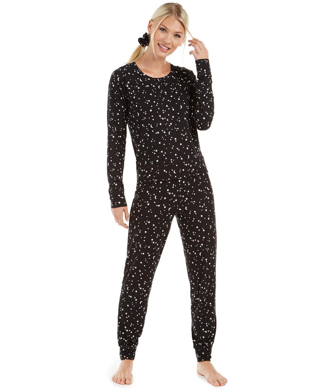 Jenni Womens Printed Pajamas & Hair Scrunchie Pajama Set 3 Piece Set