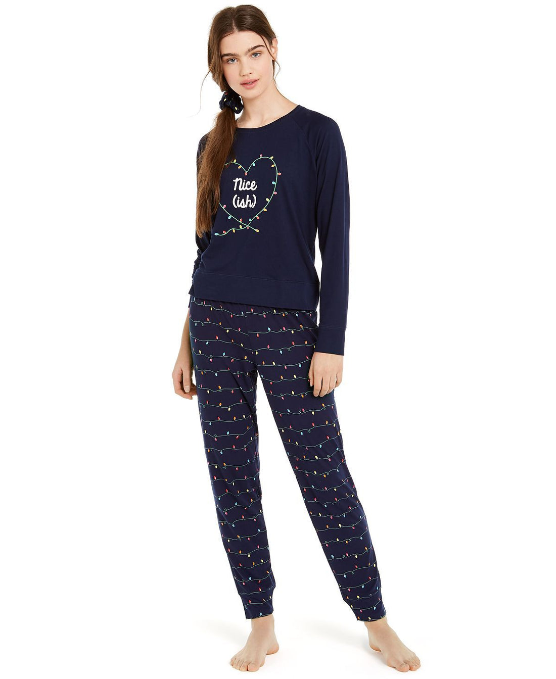 Jenni Womens Printed Pajamas & Hair Scrunchie Pajama Set 3 Piece Set