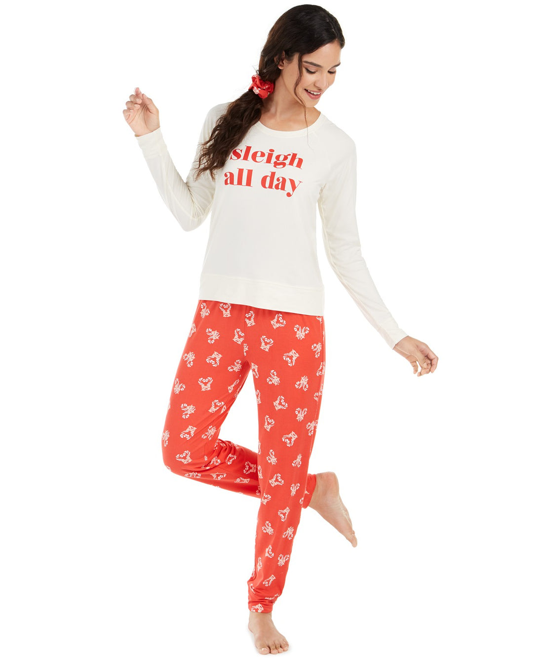 Jenni Womens Printed Pajamas & Hair Scrunchie 3pc Set