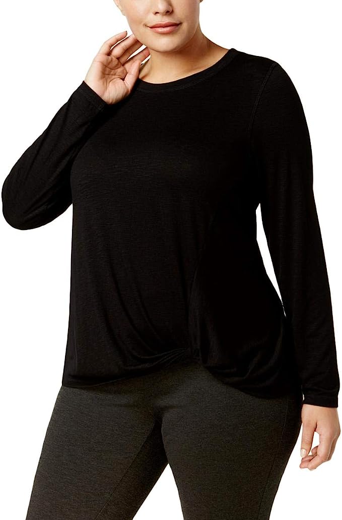 allbrand365 designer Womens Activewear Plus Size Soft Knotted Long Sleeves Athletic Top