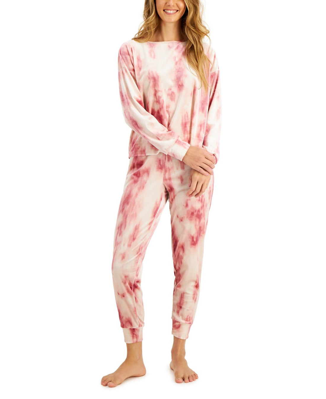 Jenni Womens Velvet Tiedye Long Sleeve Top  and Jogger Lounge Set