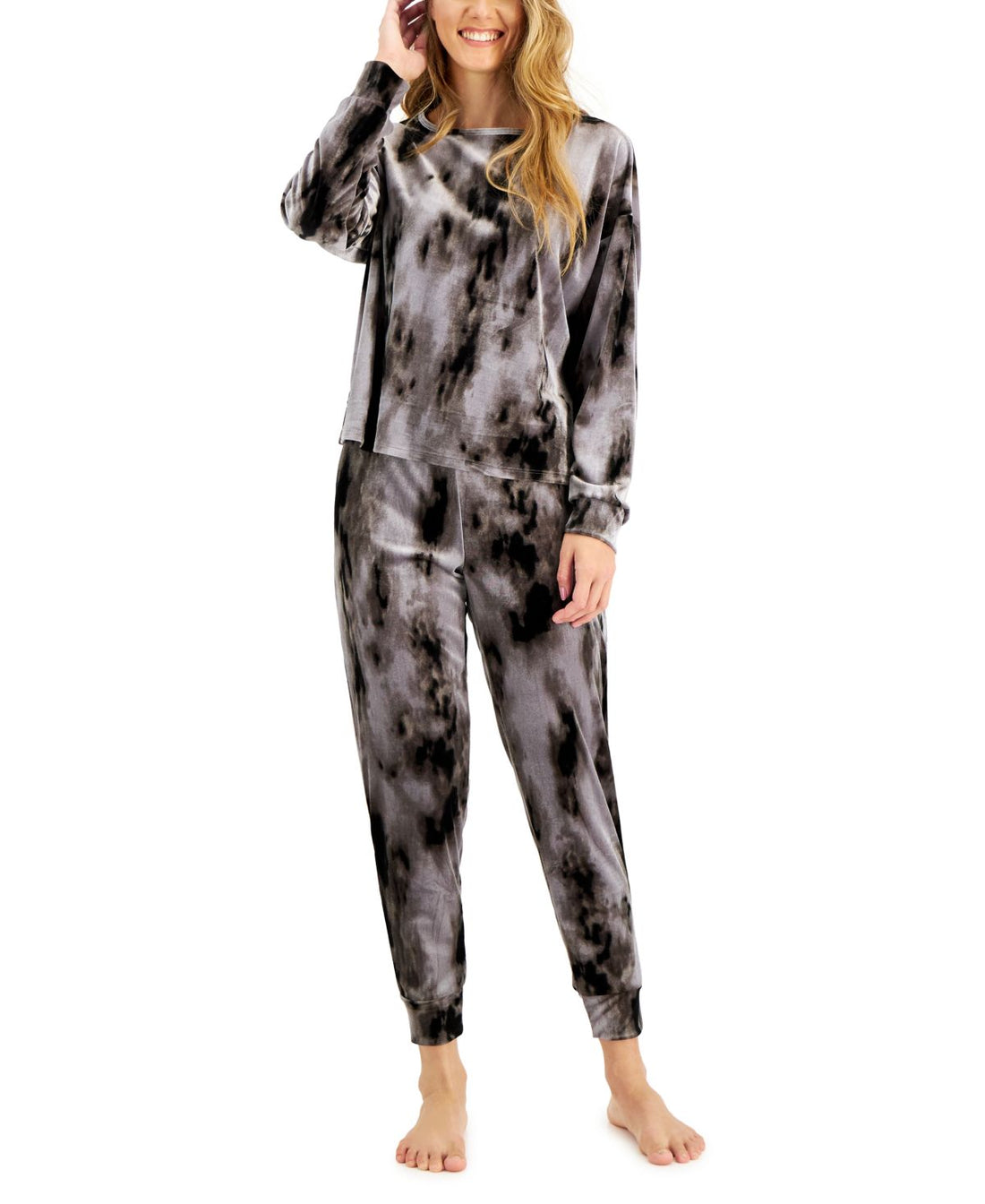 Jenni Womens Velvet Tiedye Long Sleeve Top  and Jogger Lounge Set