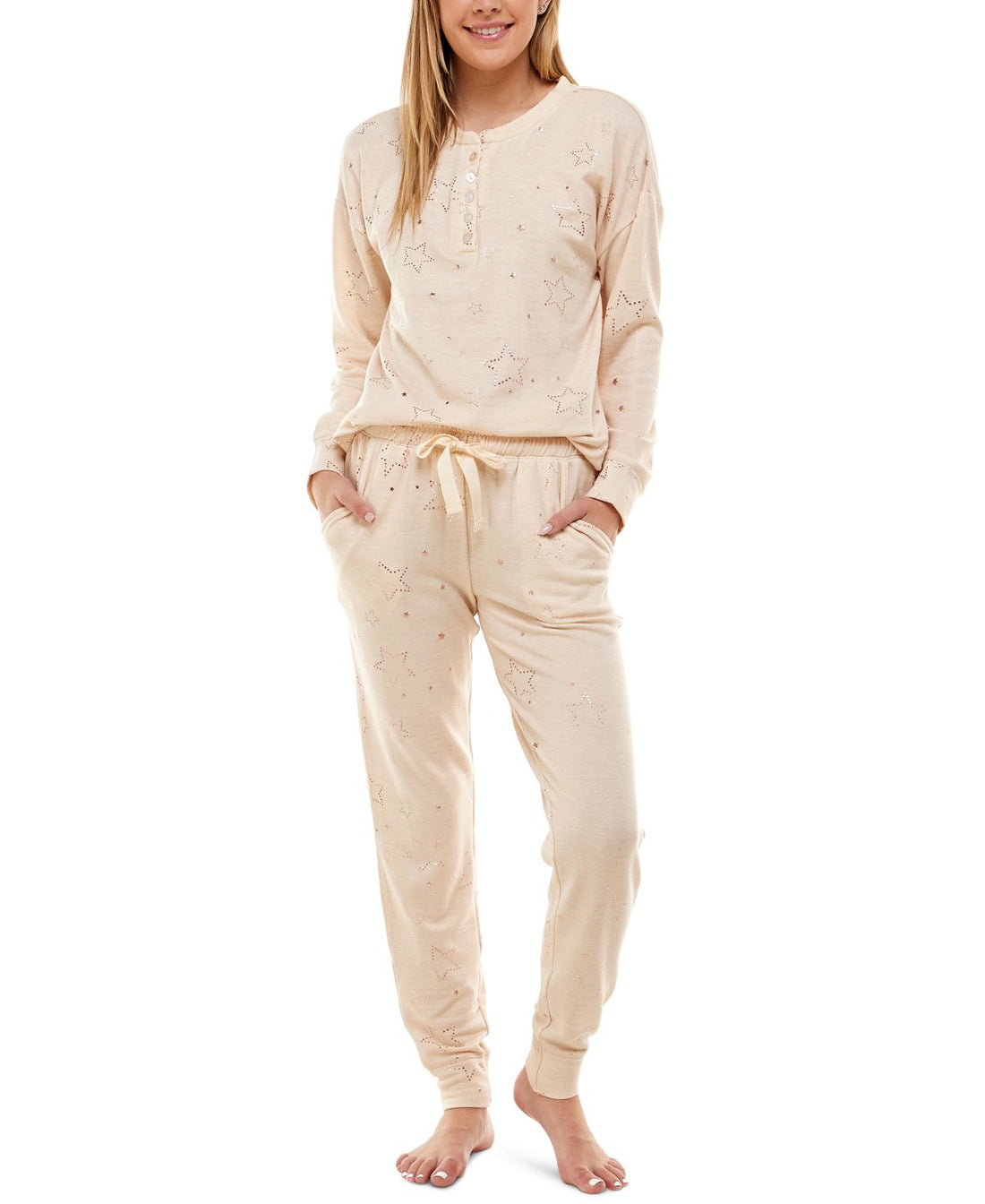 Roudelain Womens Long Sleeve Henley Top & Jogger Lounge Set