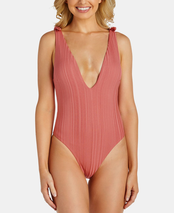 Raisins Curve Juniors Islamorada Textured Plunging One Piece Swimsuit