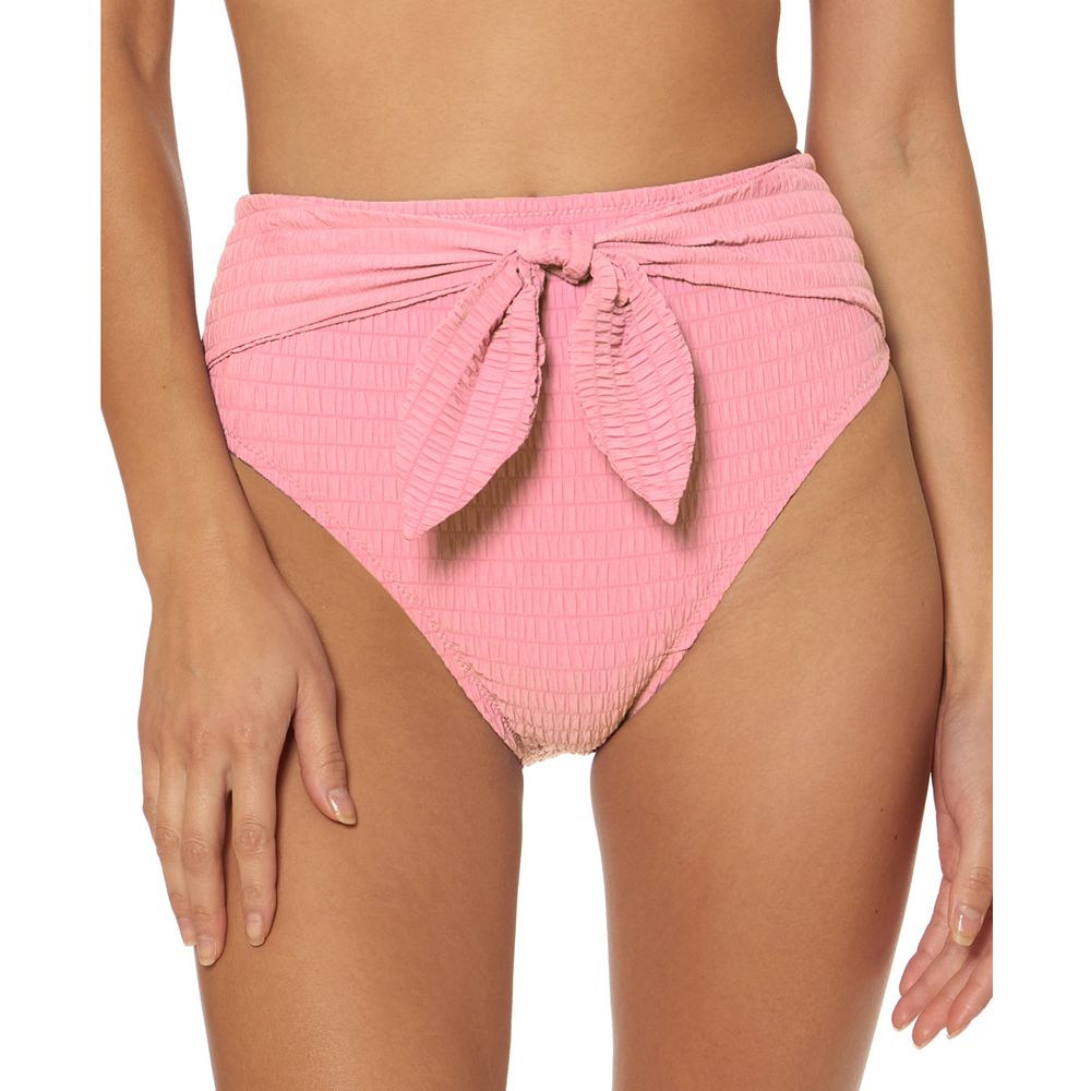 Jessica Simpson Womens Smocked Tie-Front High-Waist Bikini Bottom Size S