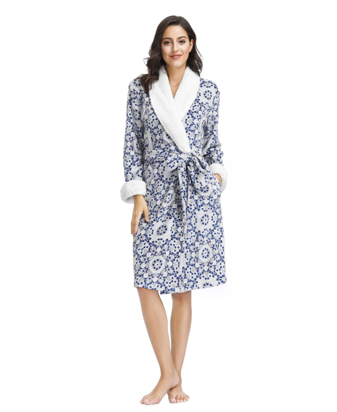 INK+IVY Womens Plush Robe with Sherpa Collar and Cuff