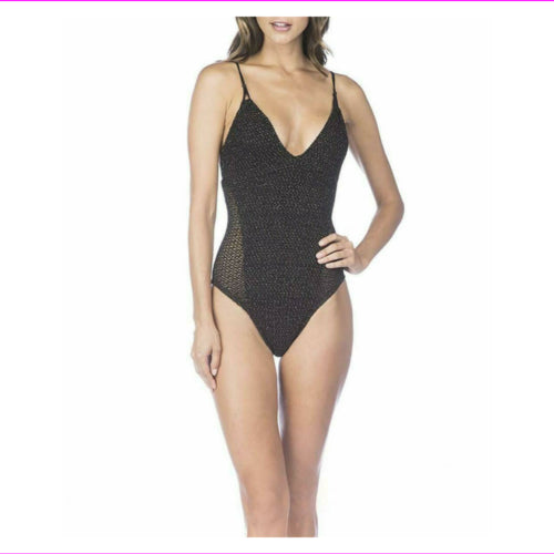 Ralph Lauren Womens Metallic Plunge Lace Through Back One Piece Swimsuit