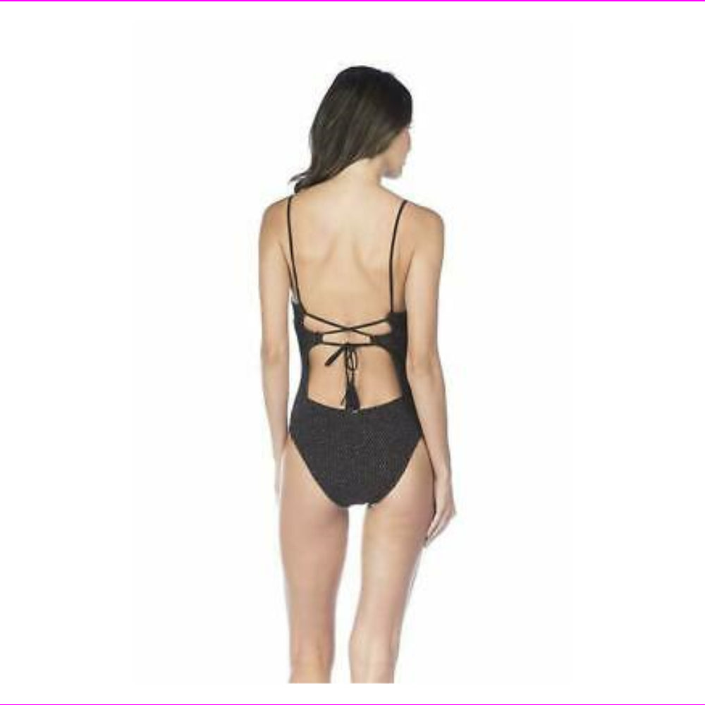 Ralph Lauren Womens Metallic Plunge Lace Through Back One Piece Swimsuit