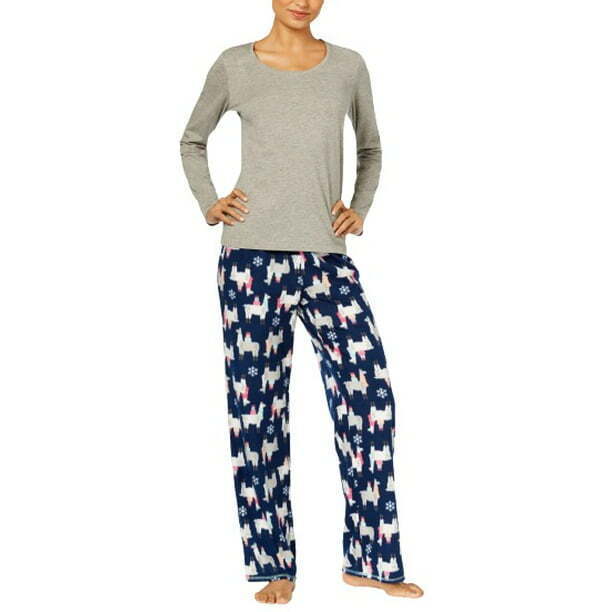 Jenni by Jennifer Moore Womens Sleepwear Printed Fleece Pajama Set