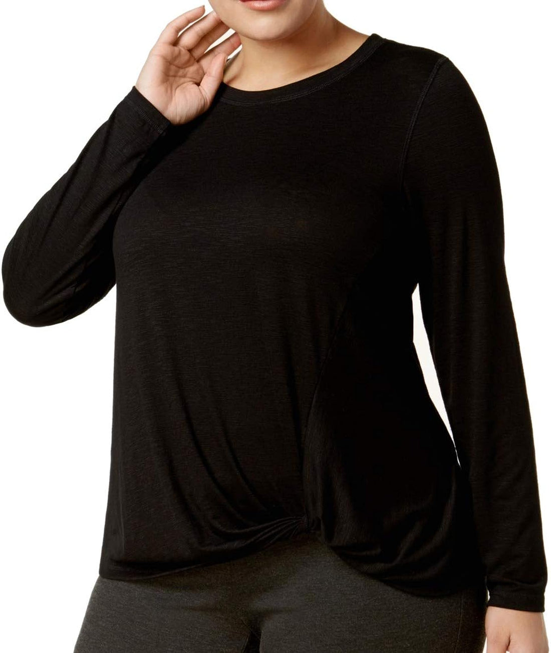 allbrand365 designer Womens Activewear Plus Size Soft Knotted Long Sleeves Athletic Top