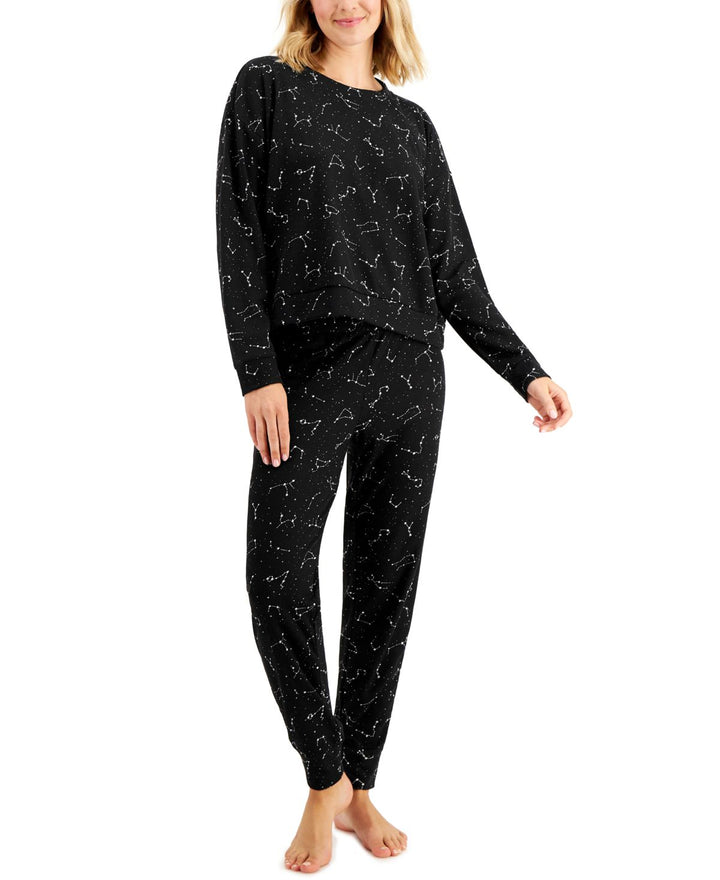 Jenni Womens Sleepwear Long Sleeve Waffle Pajama Top and Jogger Set