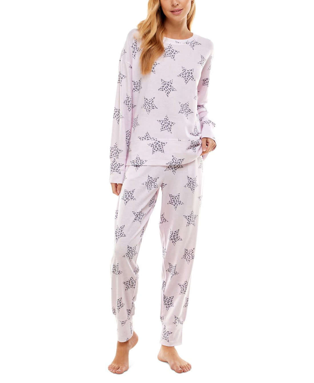 Roudelain Womens Printed Wide-Band Sweatshirt & Jogger Pants Pajama Set