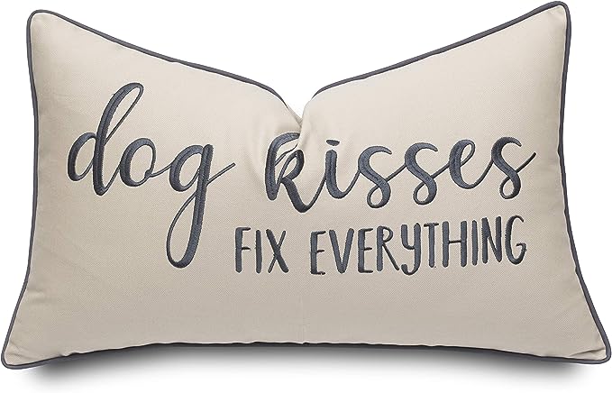 Rudransha Dog Kisses Fix Everything Embroidered Lumbar Accent Throw Pillowcase,