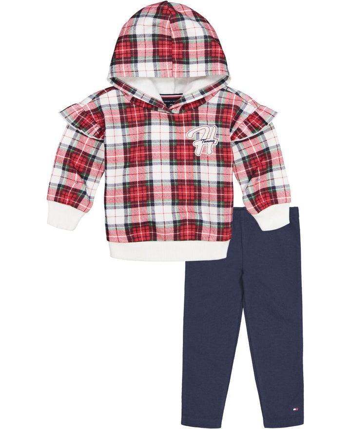 Tommy Hilfiger Little Girls Signature Plaid Hoodie and Leggings, 2-Piece Set