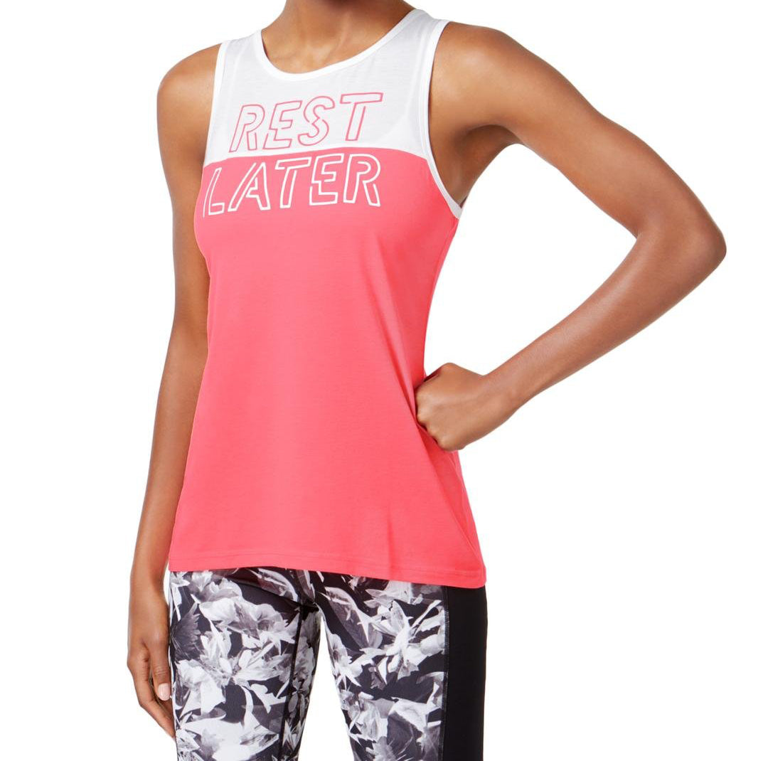 Ideology Womens Rest Later Colorblocked Graphic Tank Top