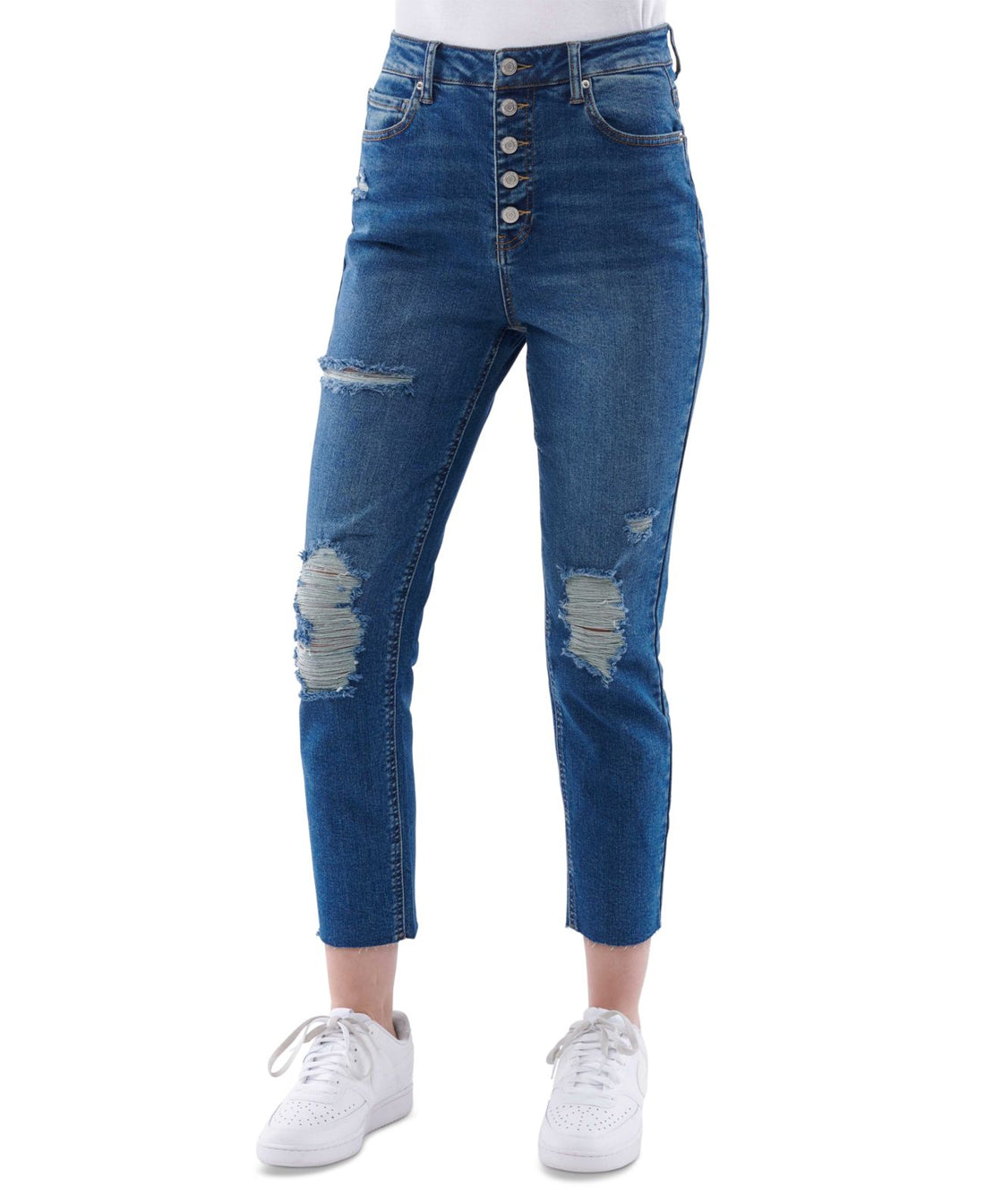 Vanilla Star Juniors Button Front Mom Jeans