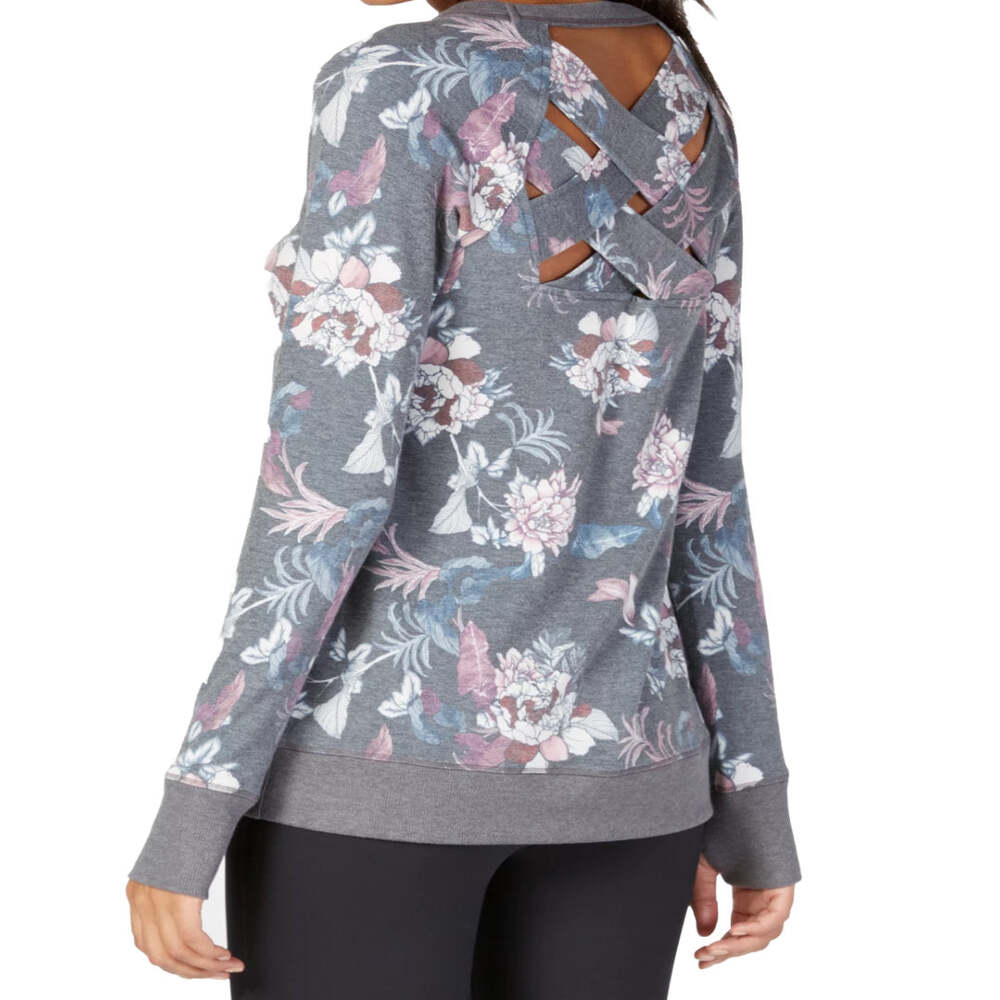 Ideology Womens Floral Print Drop Shoulder Top