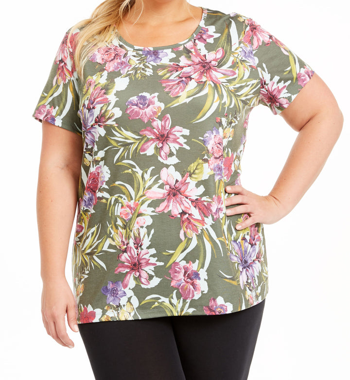 Ideology Womens Floral Print Keyhole Back T-Shirt