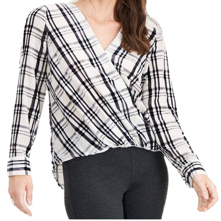 INC Womens Plaid Burnout Print Top