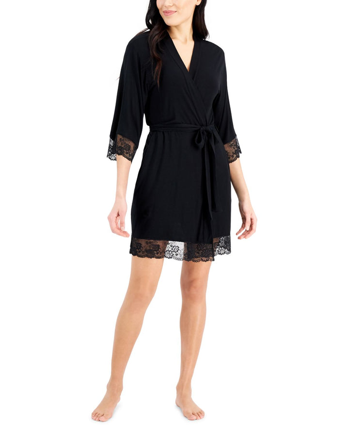 INC International Concepts Womens Lace Trim Short Wrap Robe