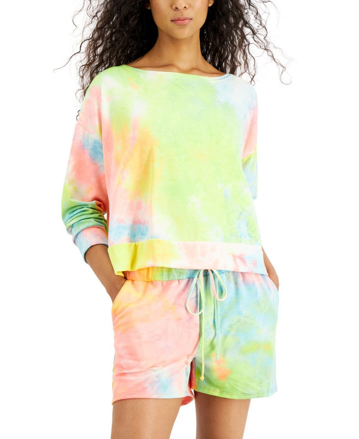 Jenni Womens Printed Tie Dyed Long Sleeve Top and Shorts Sleep Set