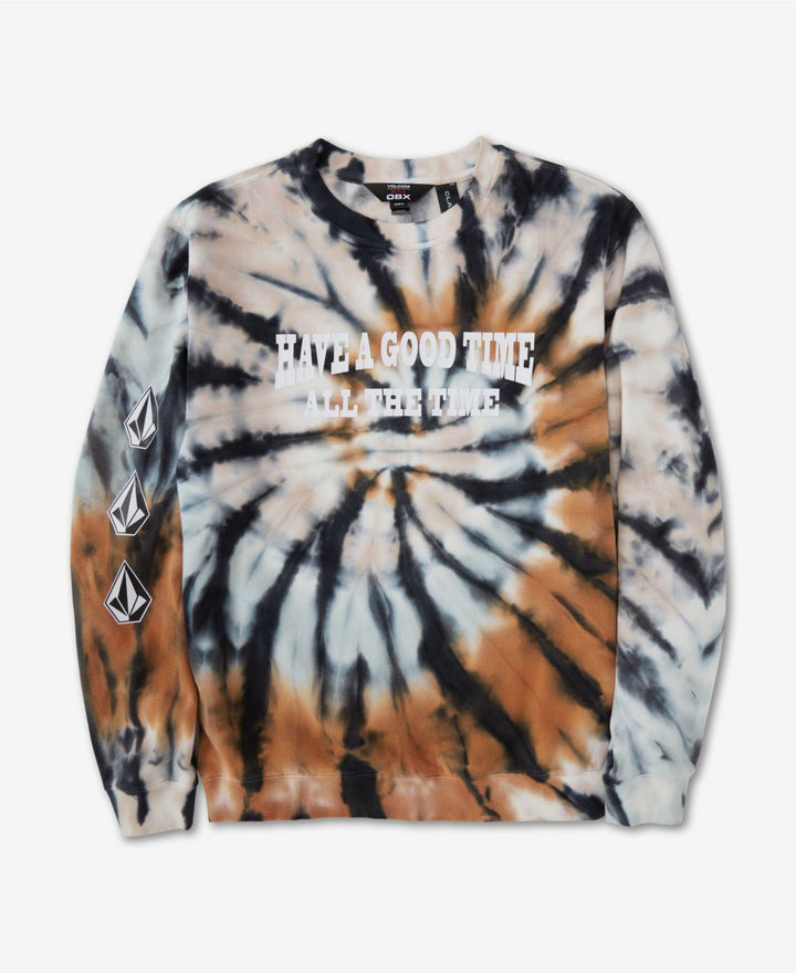 Volcom Mens Outer Banks Have A Good Time Tie Dye Graphic Sweatshirt