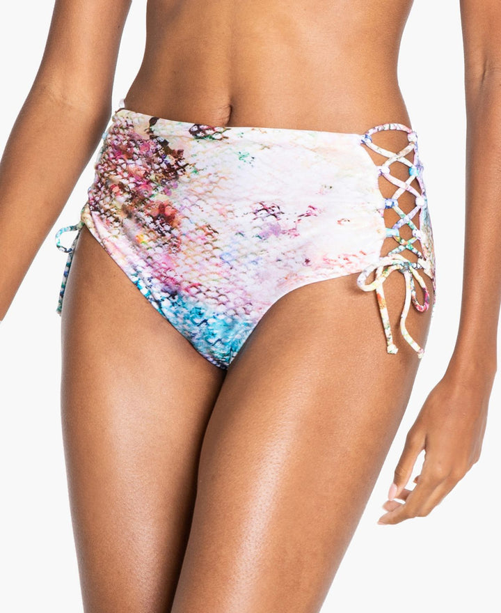 RACHEL Rachel Roy Womens Luminous Snake-Print Lace-Up High-Waist Bikini Bottoms