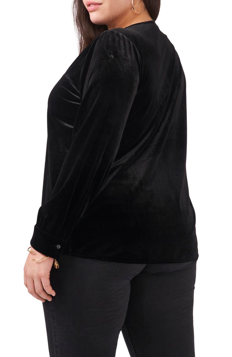 1.STATE Womens Activewear V-Neck Velvet Button Front Top