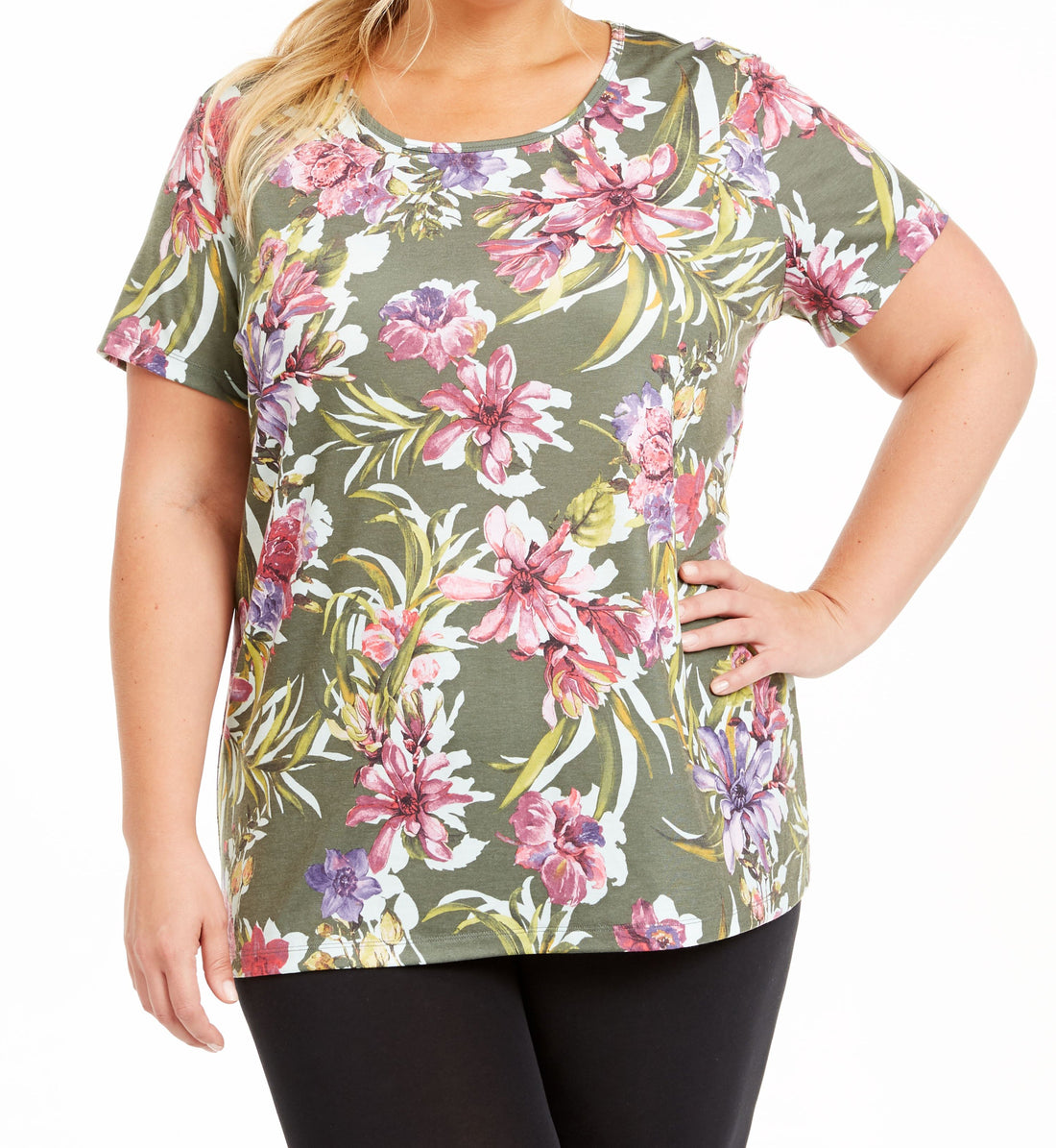 Ideology Womens Floral Print Keyhole Back T-Shirt