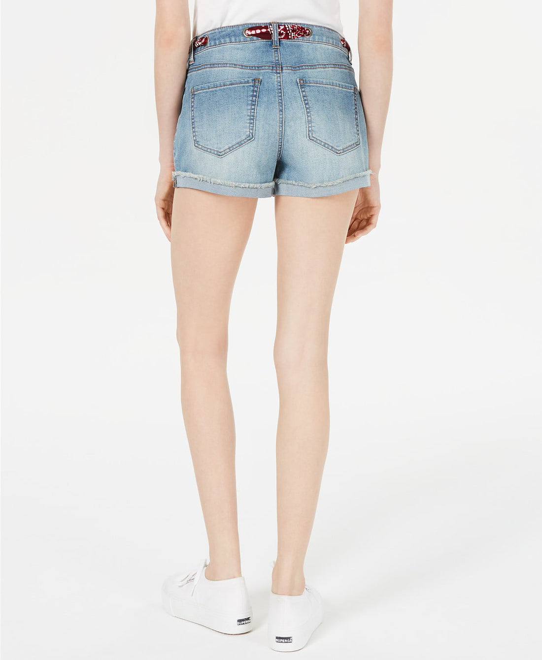 Vanilla Star Juniors Bandanna Belted Cuffed Denim Shorts