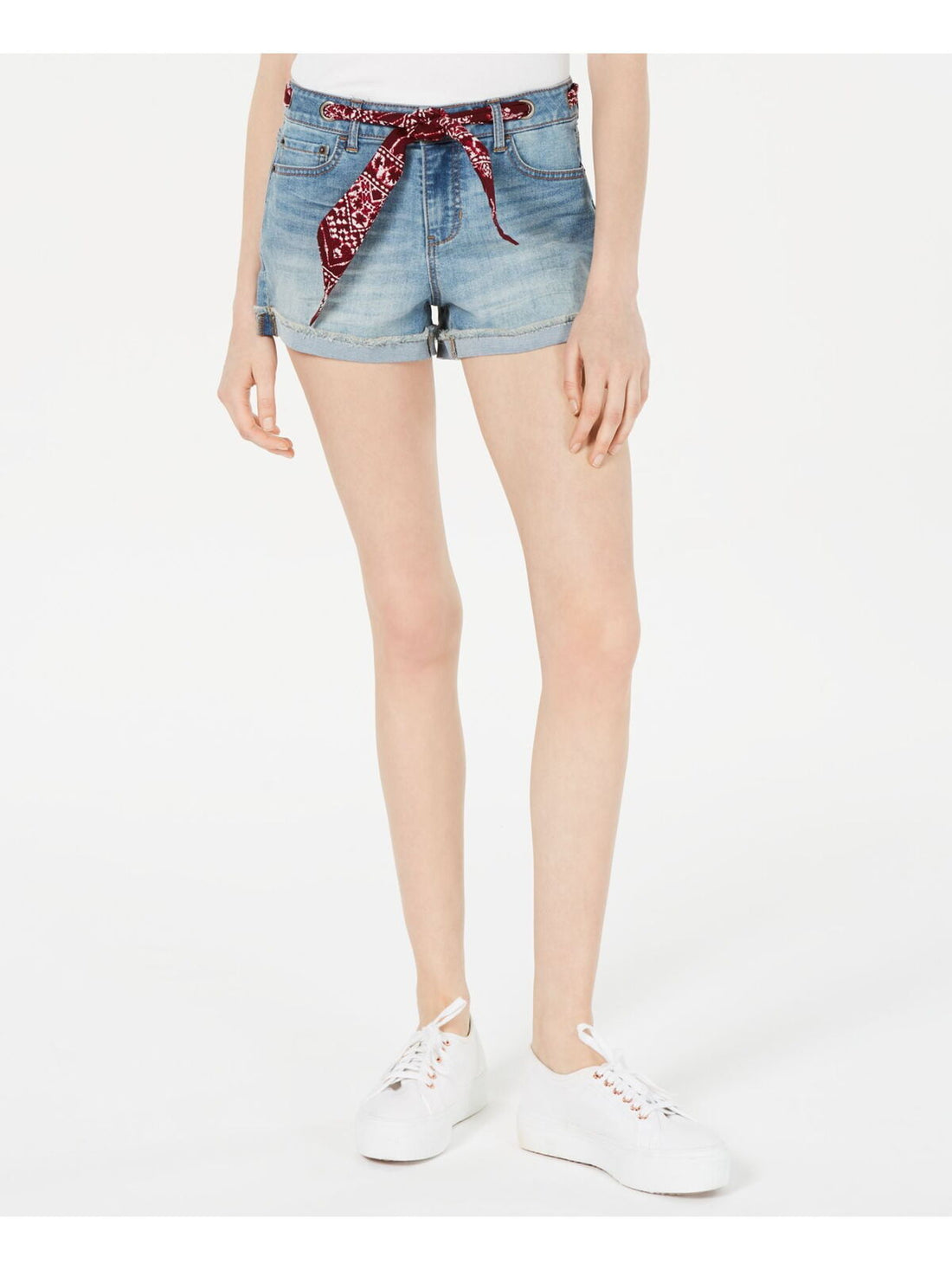 Vanilla Star Juniors Bandanna Belted Cuffed Denim Shorts