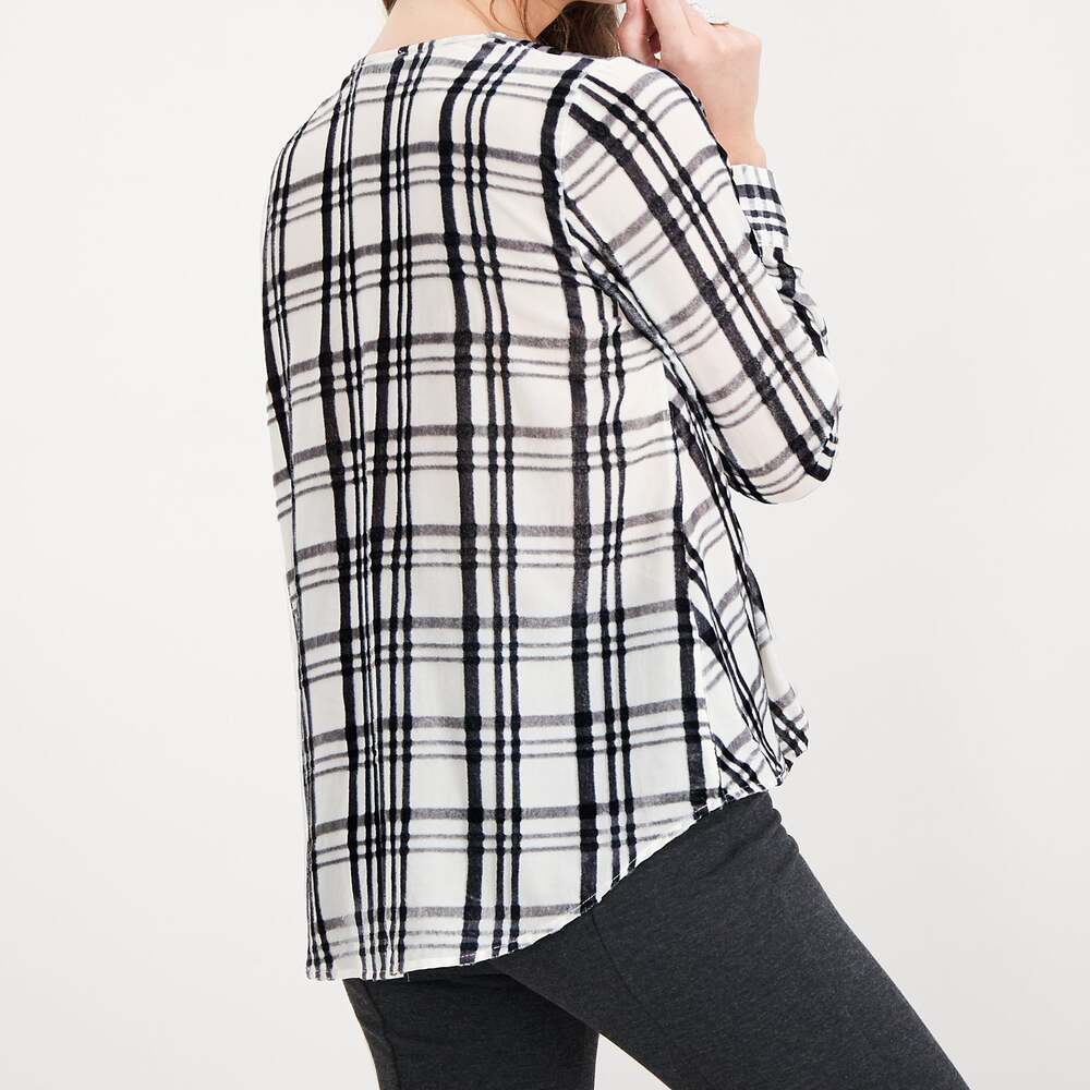 INC Womens Plaid Burnout Print Top