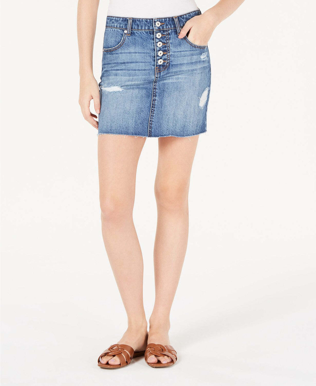 Vanilla Star Juniors Cotton Button Fly Denim Mini Skirt