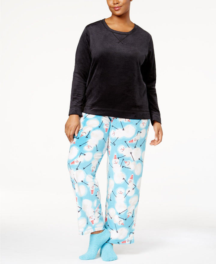 HUE Womens Plus Size Sueded Fleece Top And Pants With Socks 3 Piece