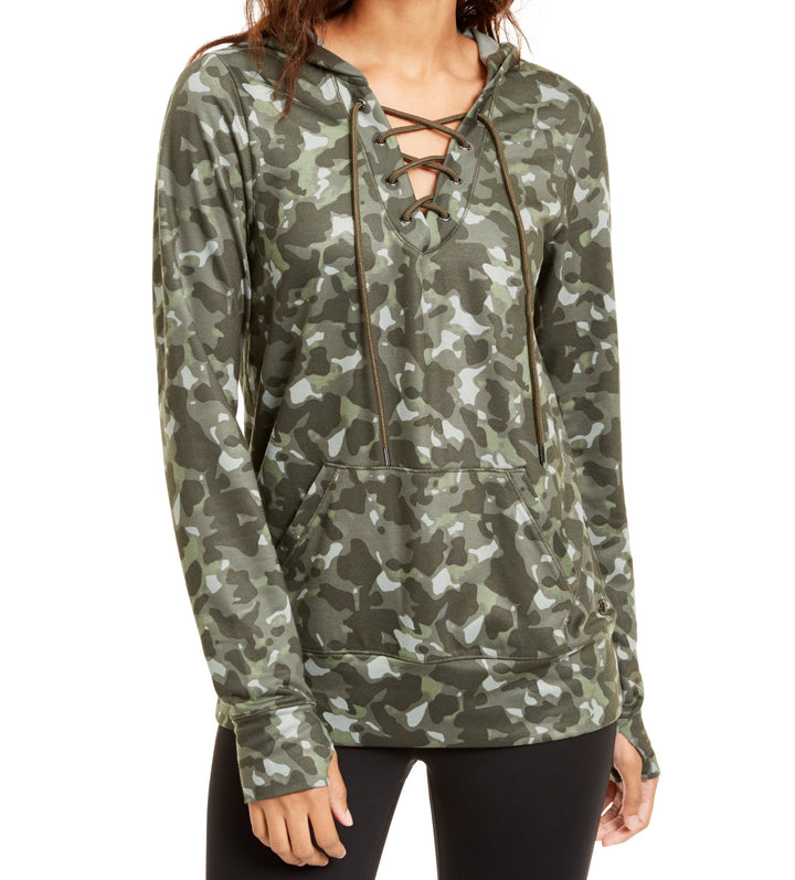 Ideology Womens Camo Lace Up Hoodie