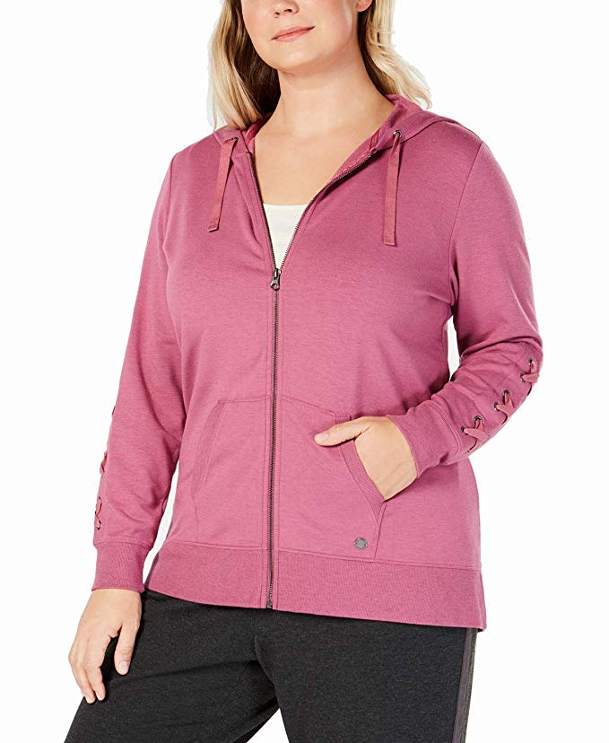 Ideology Womens Plus Size Lace up Sleeve Zip Hoddie