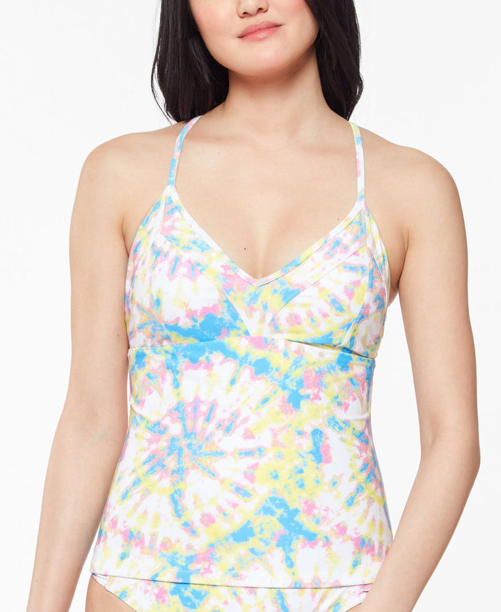 Jessica Simpson Womens Tie-Dyed Crossed-Back Tankini Top