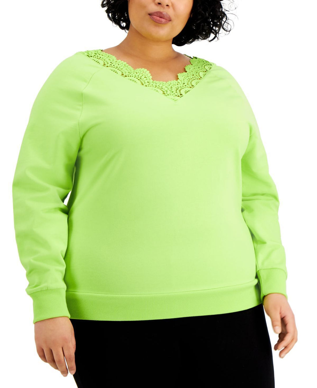 KISS & TELL Womens Trendy Plus Size Lace-Trim V-Neck Top