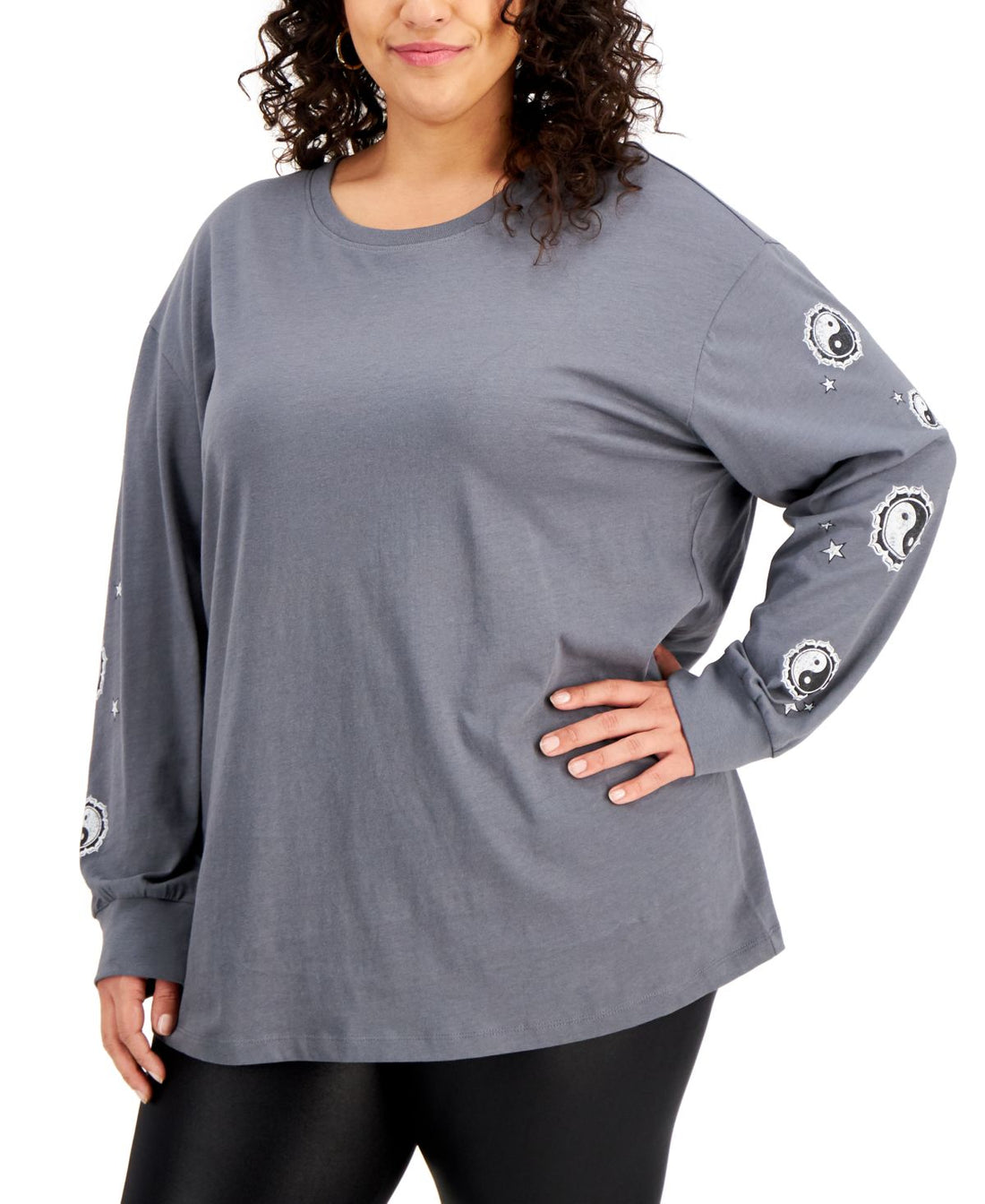 Rebellious One Womens Trendy Plus Size Yin Yang Graphic Top