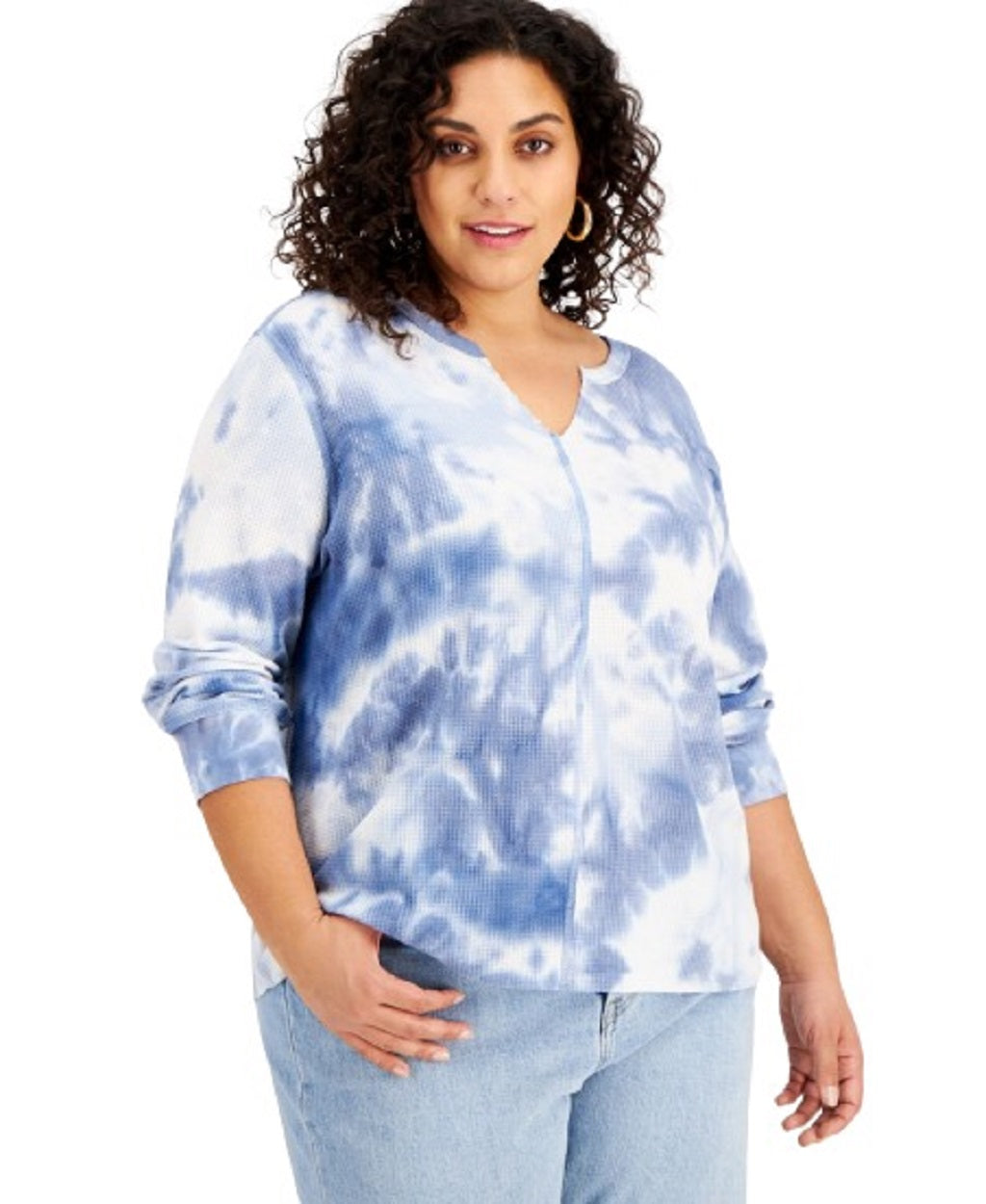 Rebellious One Womens Trendy Plus Size Tie-Dyed Waffle-Knit Top