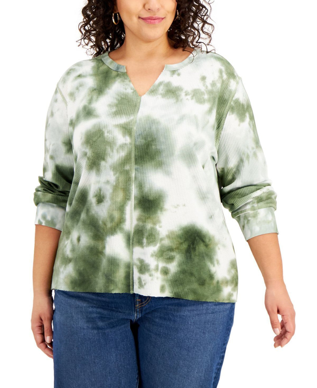 Rebellious One Womens Trendy Plus Size Tie-Dyed Waffle-Knit Top