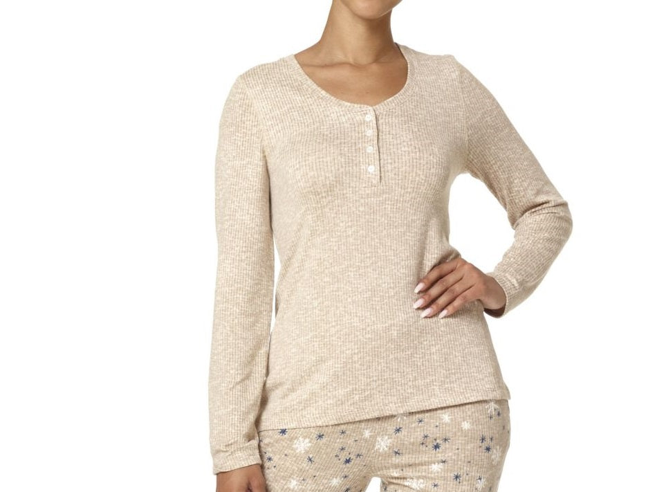 HUE Womens Snowstar Henley Ribbed Pajama Top Only,1-Piece