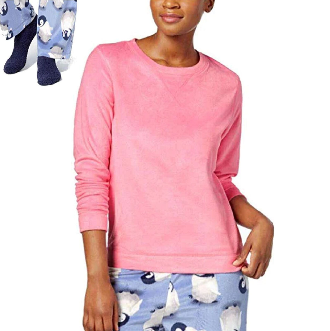 HUE Womens Plus Size Sueded Fleece Pajama Top Only,1-Piece With Socks, 2 Pieces