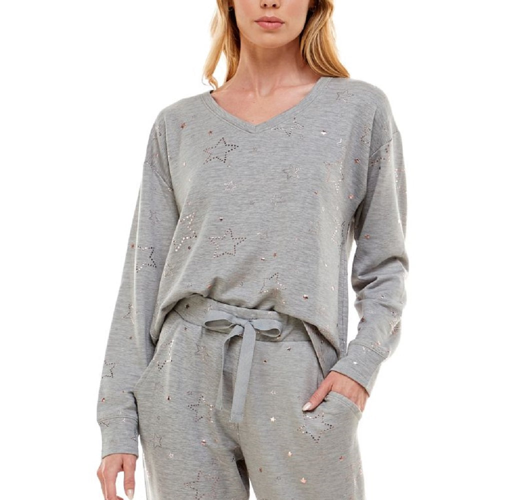 Roudelain Womens Foil-Star-Print Long Sleeves Pajama Top Only,1-Piece