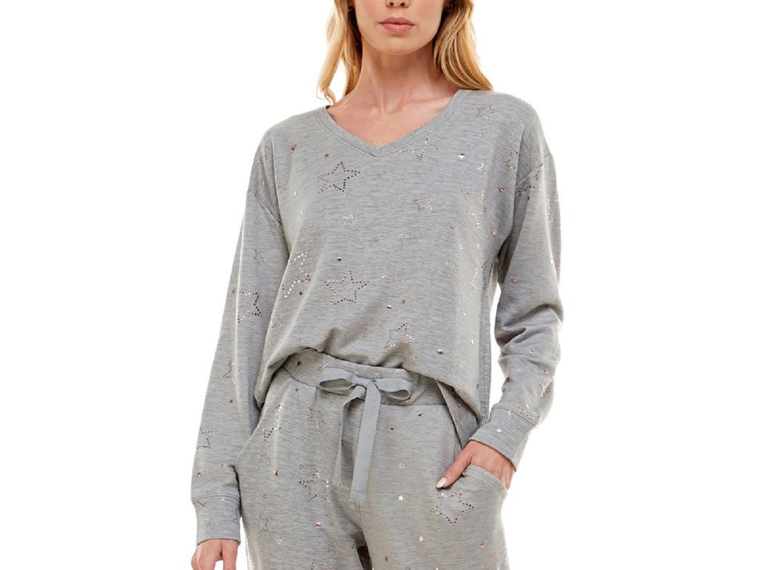 Roudelain Womens Foil-Star-Print Long Sleeves Pajama Top Only,1-Piece