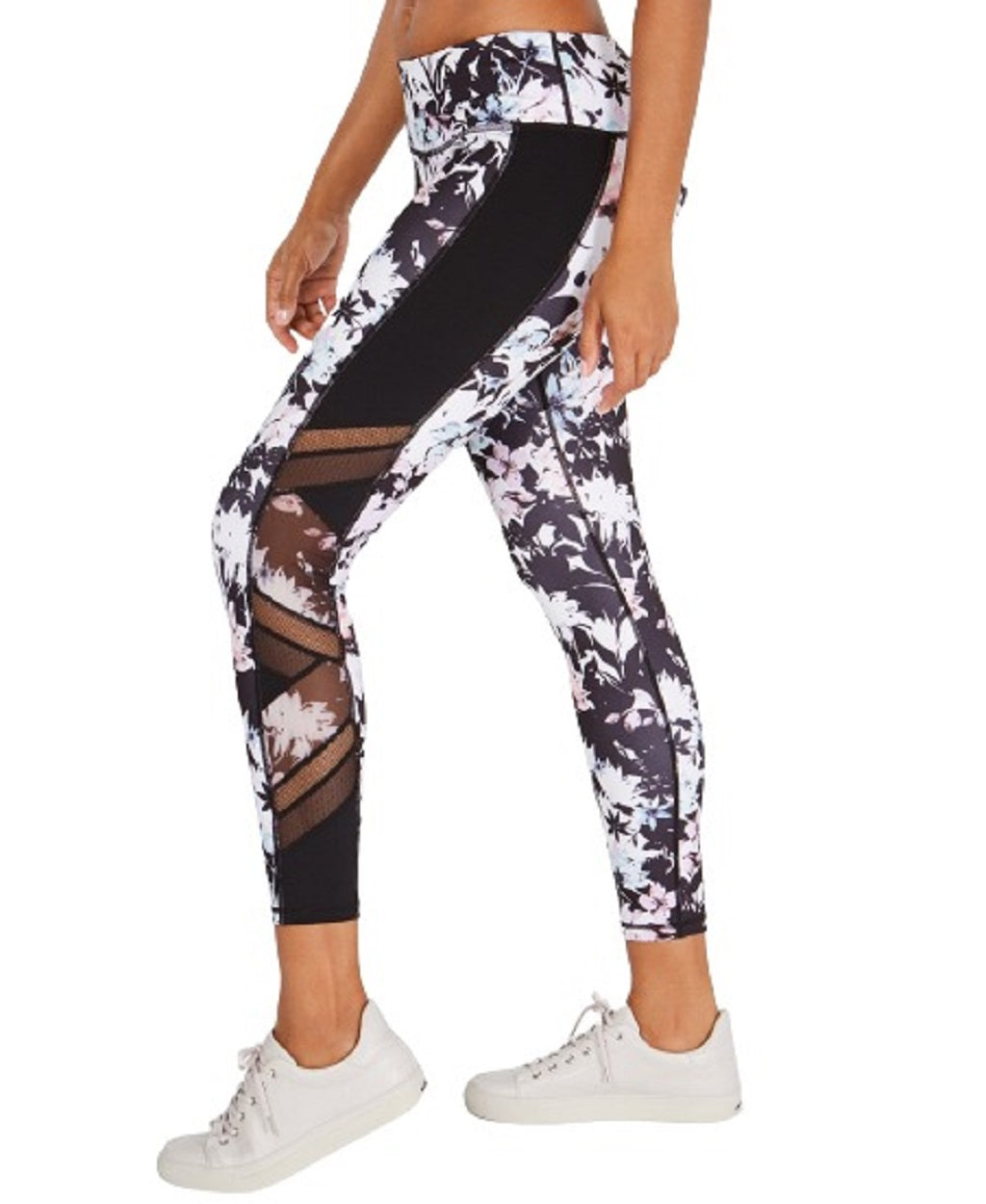 Ideology Womens Printed Mesh Trimmed Ankle Leggings