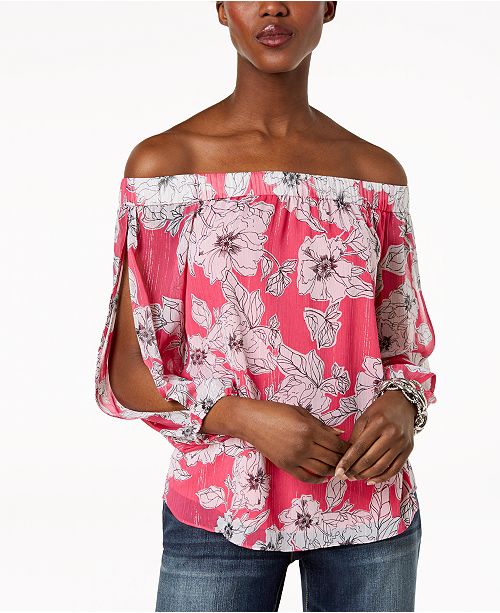 INC International Concepts Womens Floral Print Off The Shoulder Top