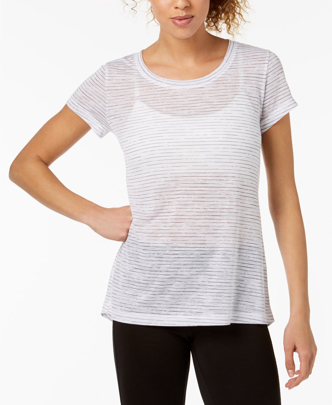 Ideology Womens Jacquard Keyhole Back T-Shirt